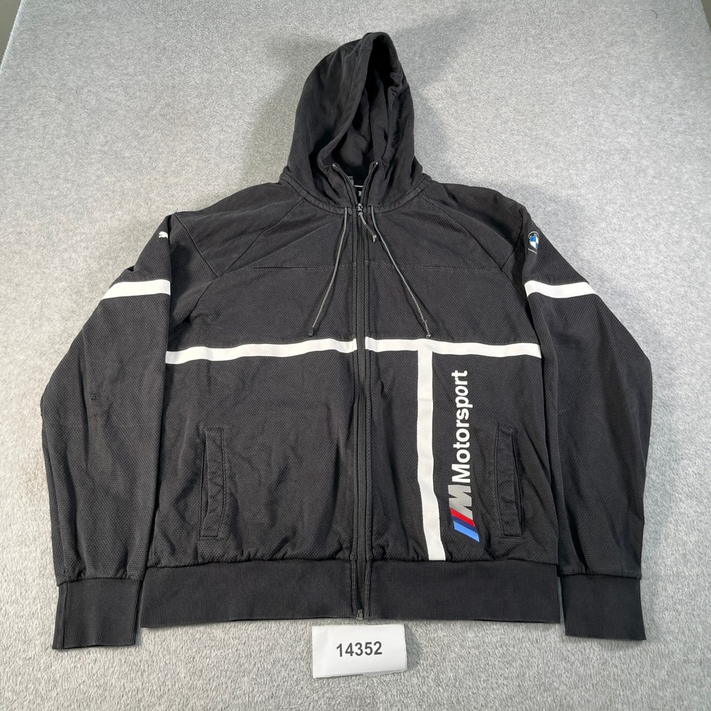 Puma BMW Motorsport Jacket Mens Medium Black Streetwear Logo Hooded Full Zip